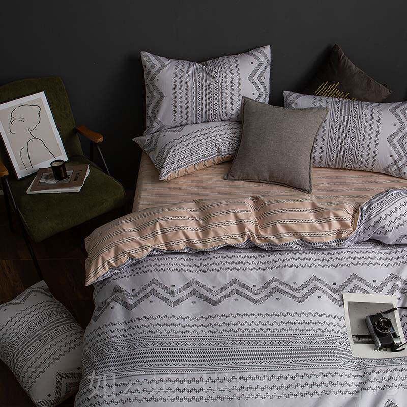 正品in北欧风纹四件套全棉纯棉被套床单1.8条床笠网s三红床上用品