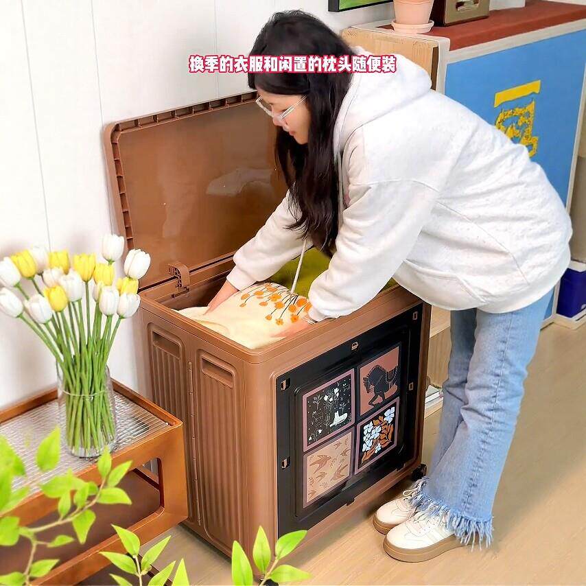 收纳箱特大号超大容量加厚加硬家用衣服整理箱带滑轮盖折叠储物箱