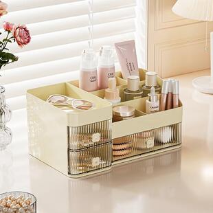 日本桌面透明小型化妆品收纳盒办公室学生书桌上抽屉式笔筒置物架