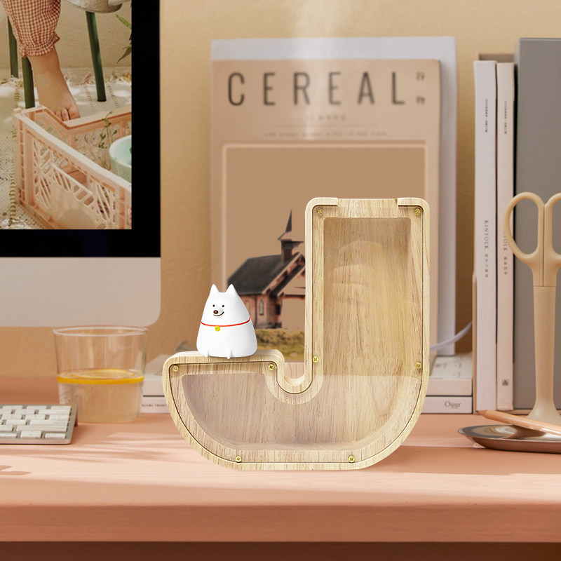 存钱罐字母英文透明存压岁钱储蓄罐实木新款抖音创意爱心摆件装饰