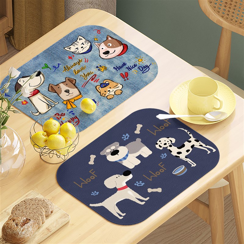 可爱猫狗皮革餐桌垫西餐垫小餐垫防水防油隔热防烫餐盘碗垫