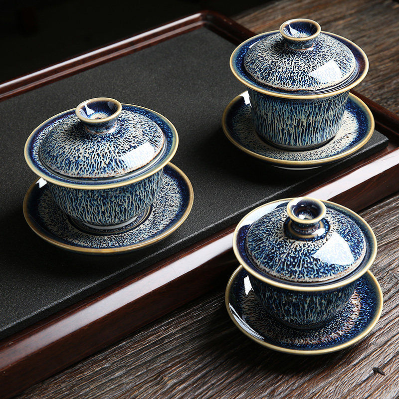 天目釉盖碗单个泡茶碗泡茶器大号茶碗功夫茶具家用陶瓷三才碗