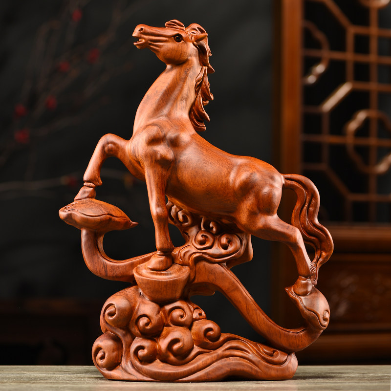 实木雕刻马摆件工艺品木头马花梨木客厅装饰品家居办公桌摆设礼品