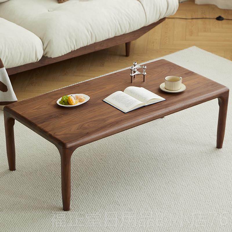 高档美式黑胡日桃木茶几合家用客闲厅实木休桌简约现代式榻榻组米