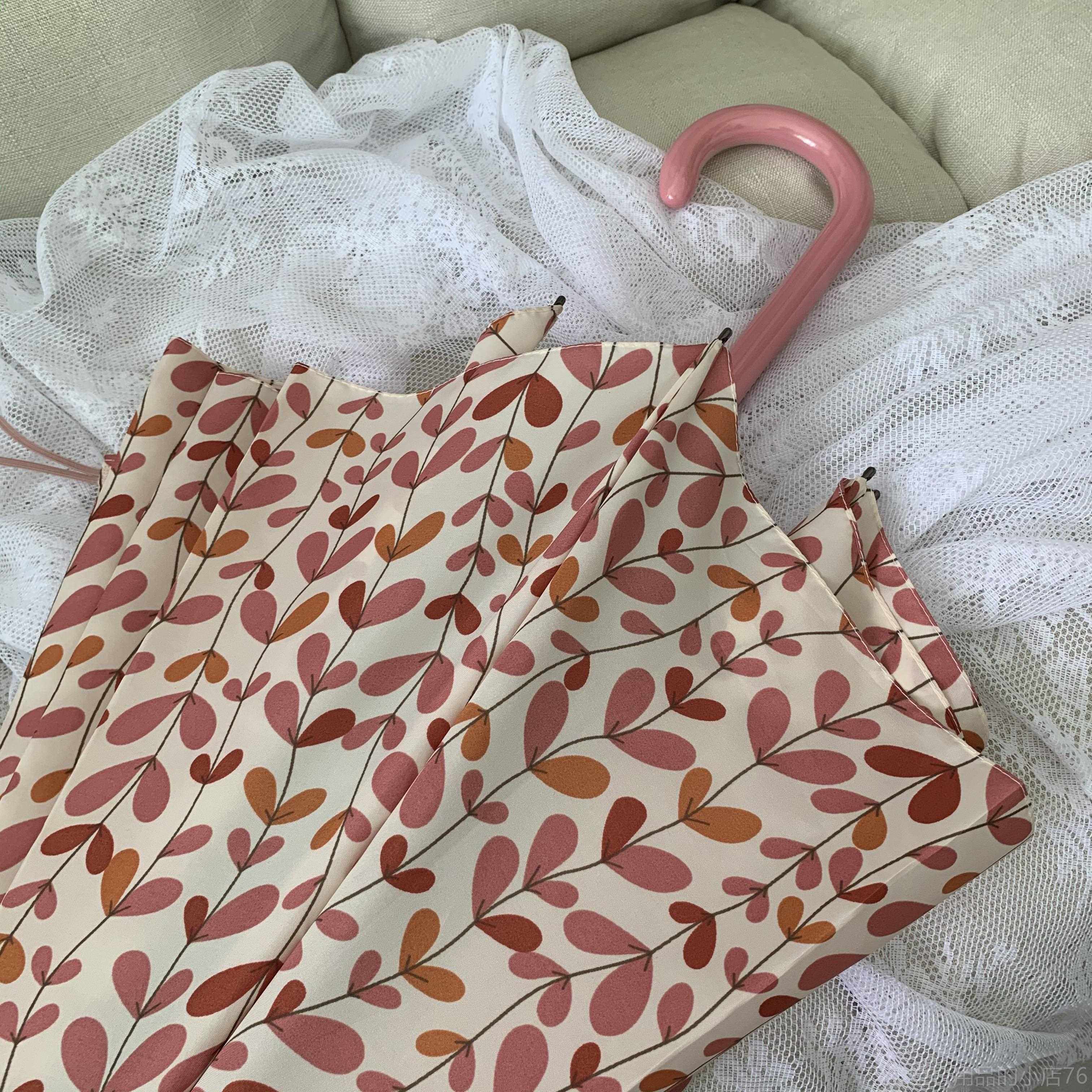 高档msho众瞩目/奶昔粉三色万堇 实木手柄黑晒胶伞晴雨两用遮阳雨