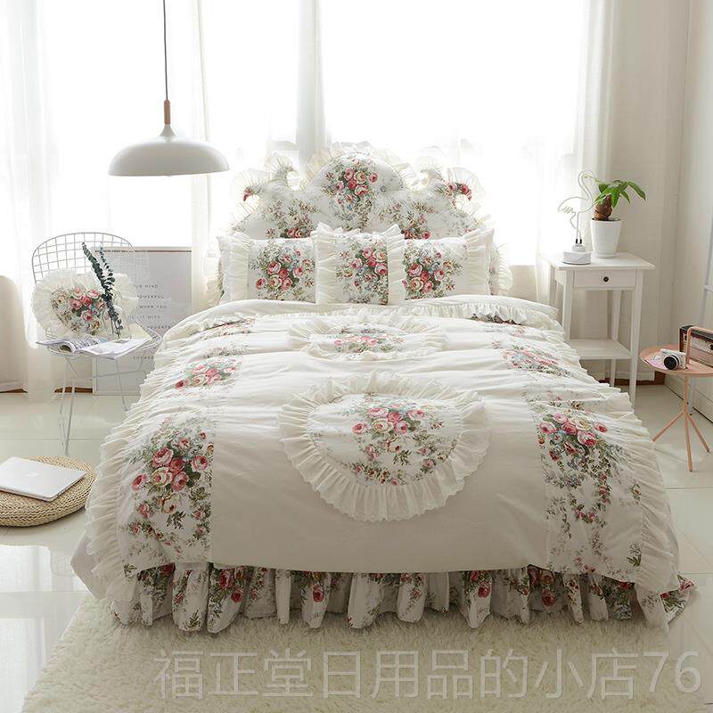 高档全棉韩式上用丝品四件套纯棉田园公主边风床床裙蕾花床单双人