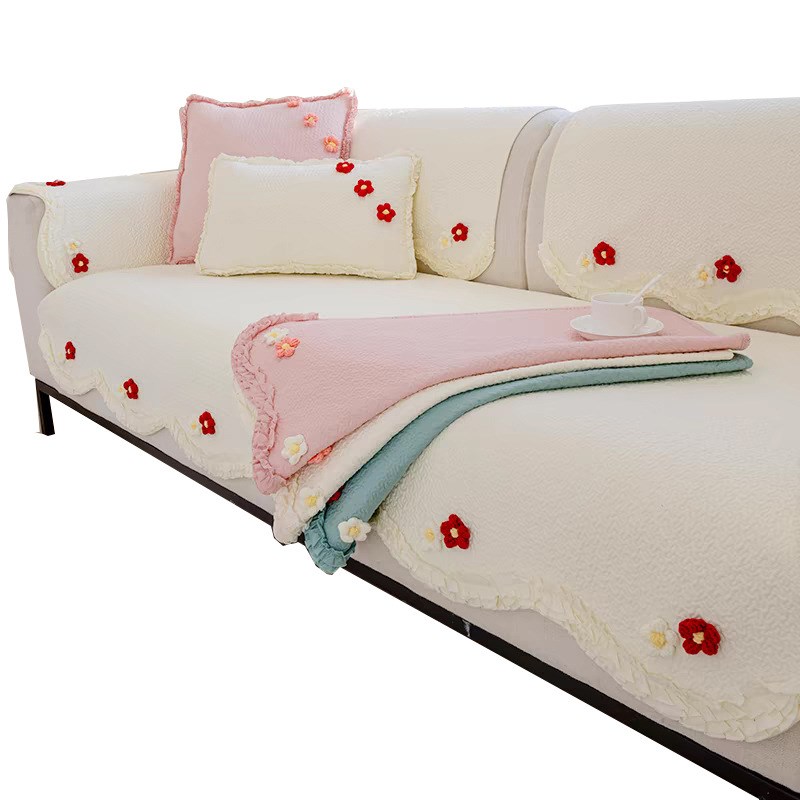 家用奶油风沙发垫四季通用防滑法欧式沙发罩巾盖布座垫涤纶纯色