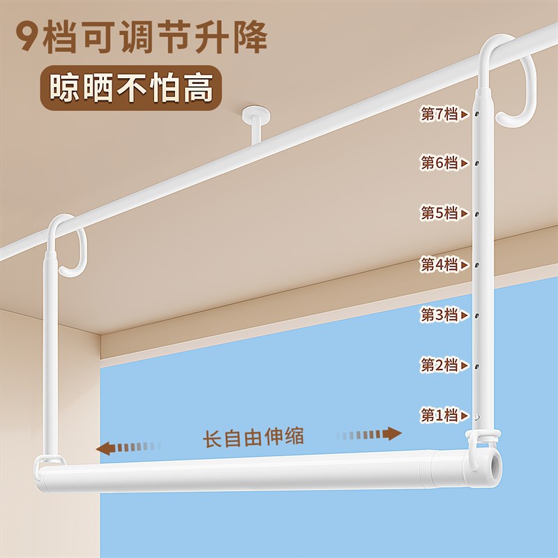 伸缩挂衣杆不锈钢晾衣杆一整根侧装晾衣架吊杆单根杆子阳台悬挂式