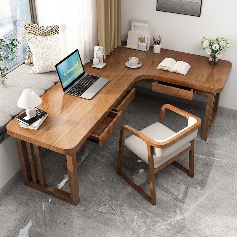 实木转角书桌带抽屉拐角台式电脑桌子卧室双人靠墙学生家用办公桌