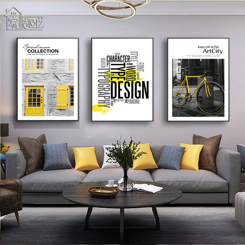 工业风黑白建筑风景壁画现代简约客厅装饰画创意酒店个性墙画挂画