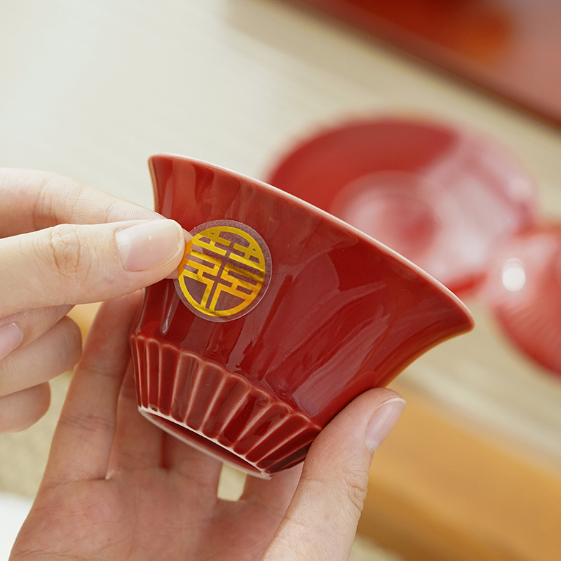 时光结婚敬茶杯喜碗筷装一对陪嫁婚礼陶瓷改口敬茶喜杯用品大全