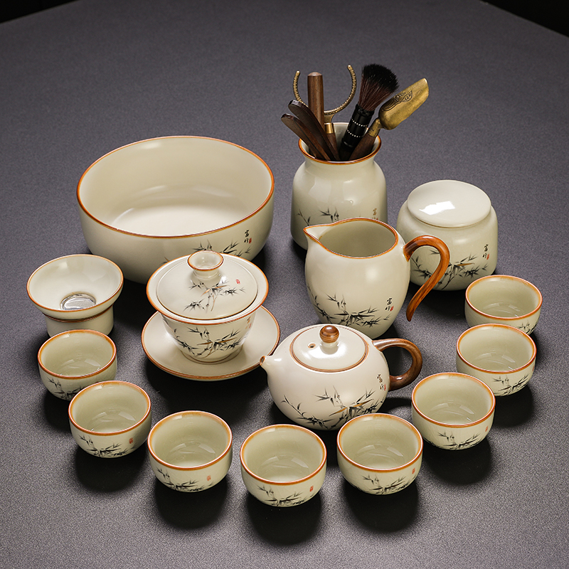 黄汝窑功夫茶具套装家用泡茶壶西施壶提梁壶盖碗茶杯茶道配件套装