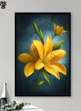 玉兰花黄百合 diy数字油画 欧式复古花卉静物 手绘填色涂鸦装饰画
