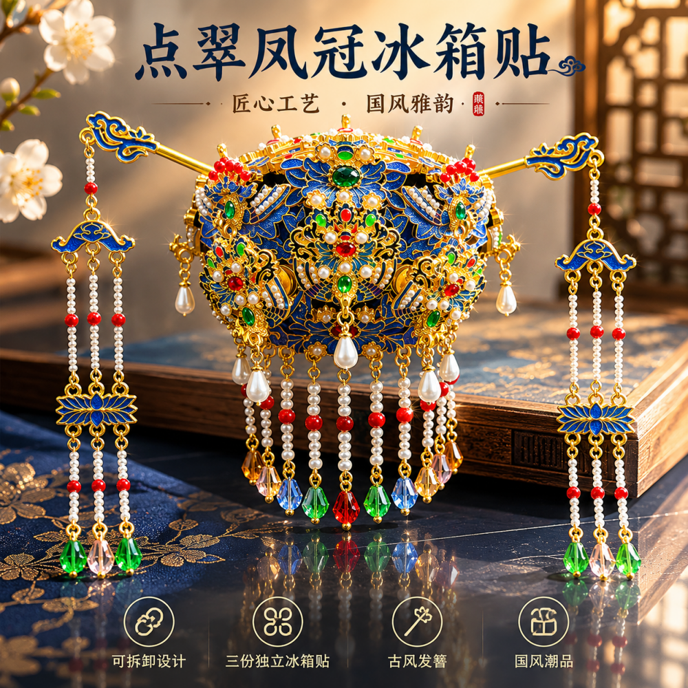 内蒙古博物院 点翠凤冠冰箱贴国风创意装饰品文创送朋友生日礼物