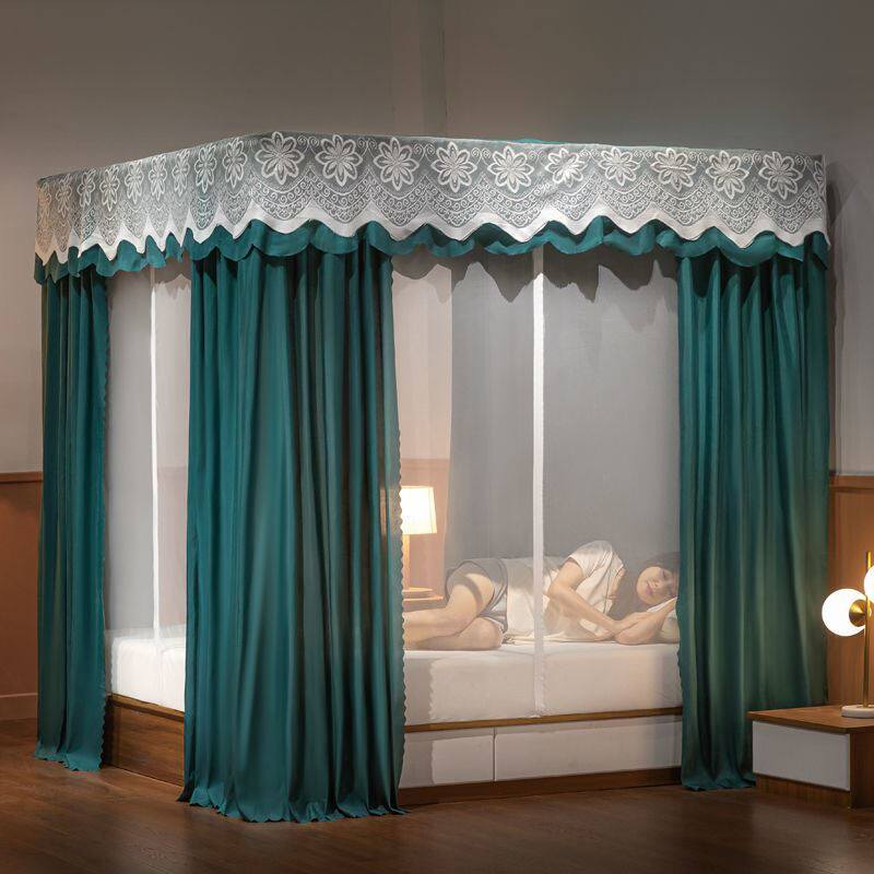 1.2米床帐全底款床品双人床印花遮光防蚊坐床蚊帐粉色蒙古包方顶