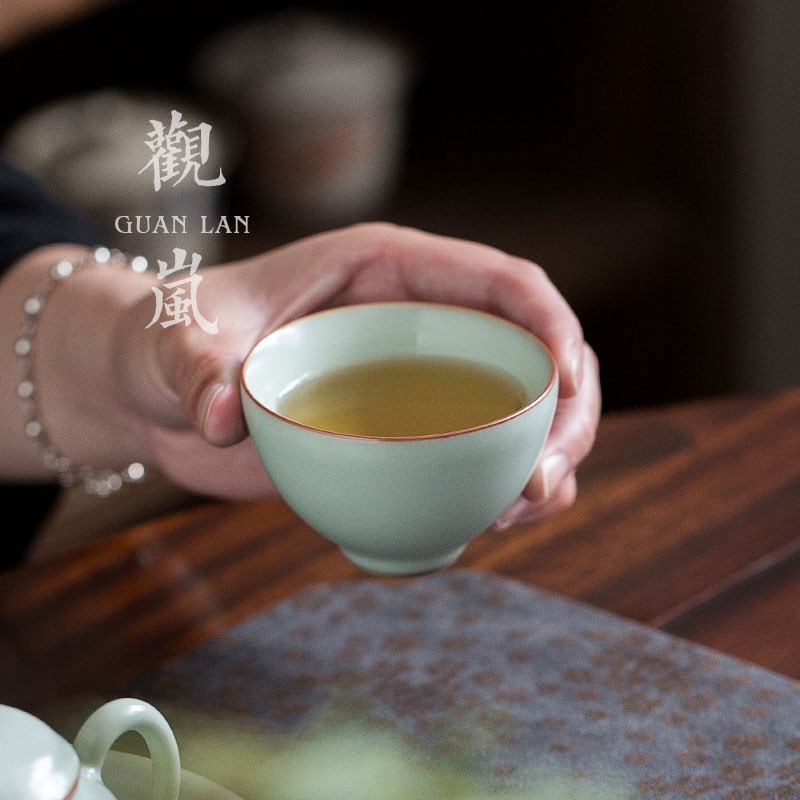 观岚天青汝窑主人杯陶瓷功夫茶杯复古手工冰裂釉品茗杯汝瓷茶盏