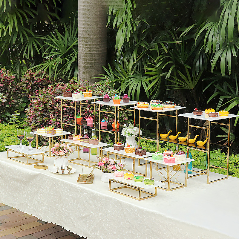 创意金色甜品拉丝摆件展示架自助餐冷餐宴会蛋糕点心茶歇摆台