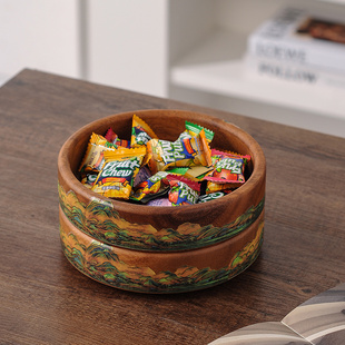 胡桃木点心盘碟子实木盘糕点寿司盘圆形果盘糖果零食托盘家用高档