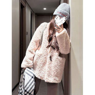 甜美风立领牛角扣中长款外套女秋冬季新款小个子百搭减龄宽松上衣