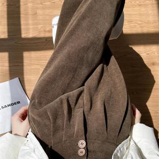 灯芯绒西装裤女秋冬季2026新款咖色加绒休闲显瘦大码宽松阔腿裤子