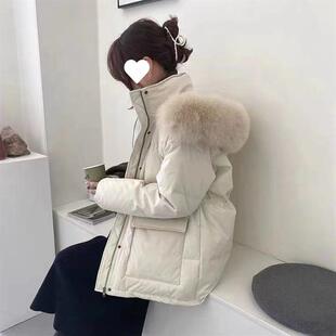 羽绒服女短款2026新款网红大毛领韩版宽松加厚白鸭绒冬装反季外套