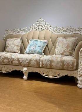 欧布艺13385沙组合四季通用发防滑绒布客厅简欧大小户式型1实23木