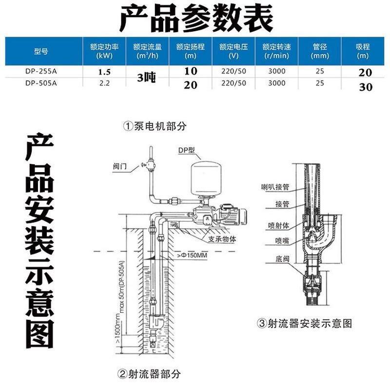 吸泵高吸程自家用吸水泵20吸程30米抽自水泵大吸力深井大吸无品牌