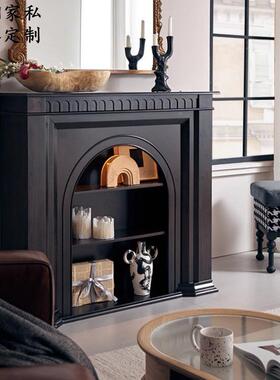 法壁式复14626古风木壁炉黑色装饰柜美式客厅玄关柜边实柜壁炉拱