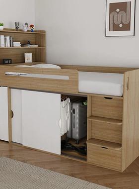 小户高型儿童半24450体床衣一多功柜能带护栏床书桌收纳柜绢花通