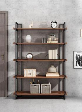 工业风木美式卧收置物架复JQE古铁艺实客厅室书房多层书柜书纳架