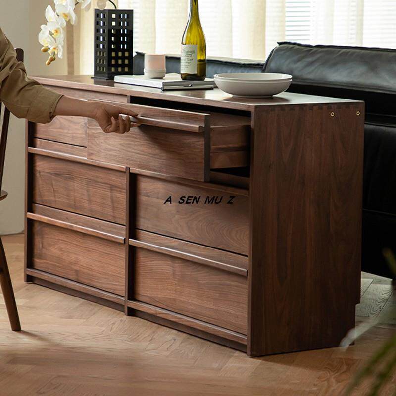 北美KNS黑胡桃木六斗柜日式简室约全实客木斗柜厅储物柜边卧床尾