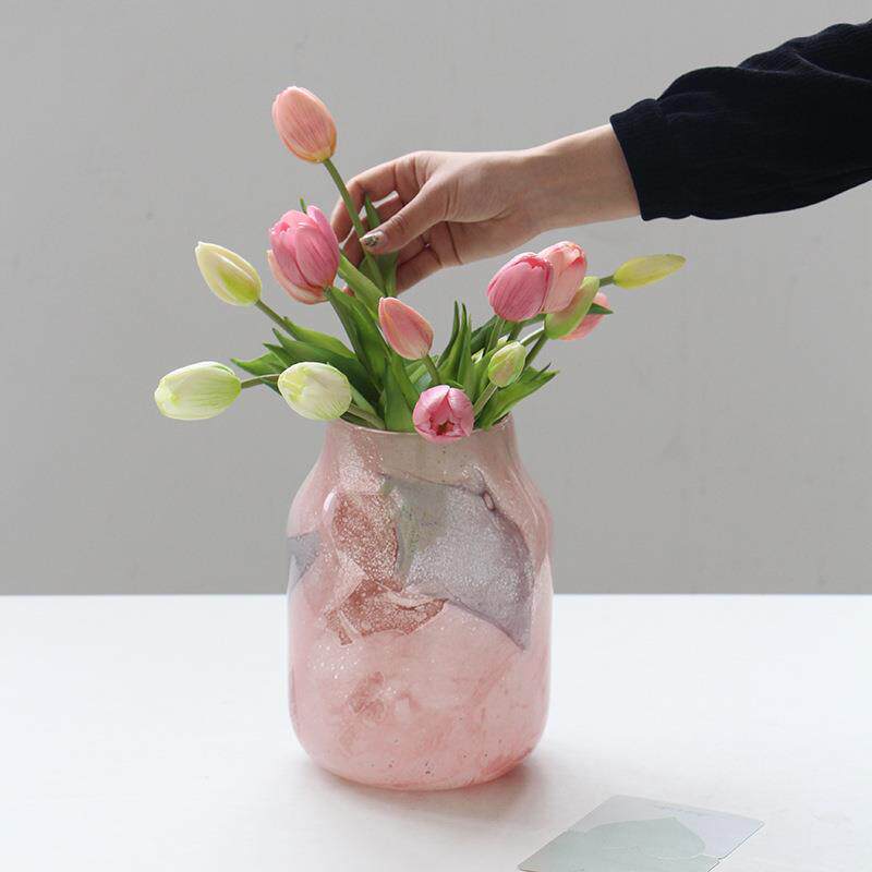 创意色絮状理星花空大石磁粉花瓶中古粉风鲜餐桌台面客厅MWT花瓶