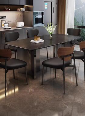 意型式奢轻岩板桌BNS椅组合家用现代餐简约小户长方形复古黑色饭