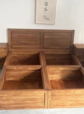 老榆木双人榻23354榻米床床实木榆木箱床体榫卯结构组合拼接床床
