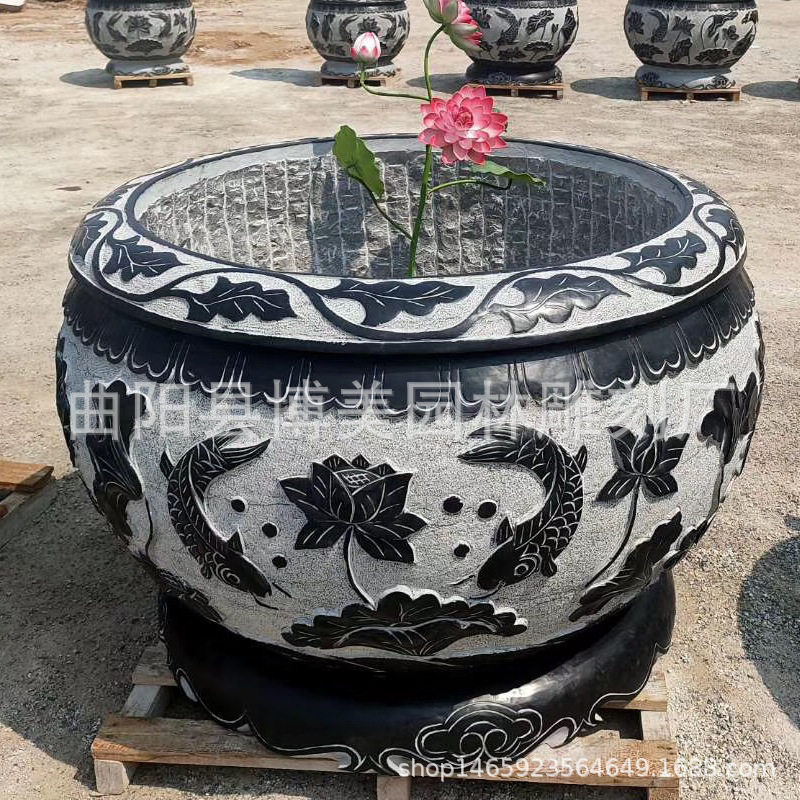 仿古汉白玉青石雕鱼缸花盆