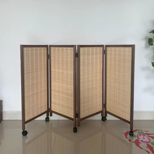 屏风折叠移动带滑轮竹编幼儿园小屏风玄关隔断宠物栅栏区角矮折屏