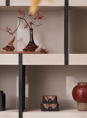 茶室墙壁茶水柜装饰品茶具摆件复古中式样板房陶瓷花瓶茶台小摆设