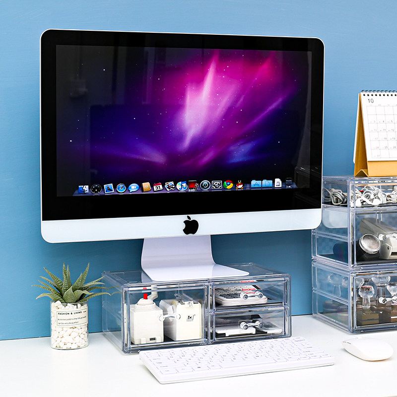 压克力桌面办公室透明台式显示器电脑增高架带抽屉护颈垫笔记本
