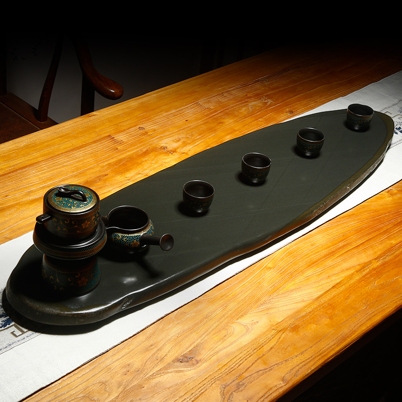 歙砚茶盘砚台干泡茶台天然原石家用大型石盘石头茶托多人端砚茶海