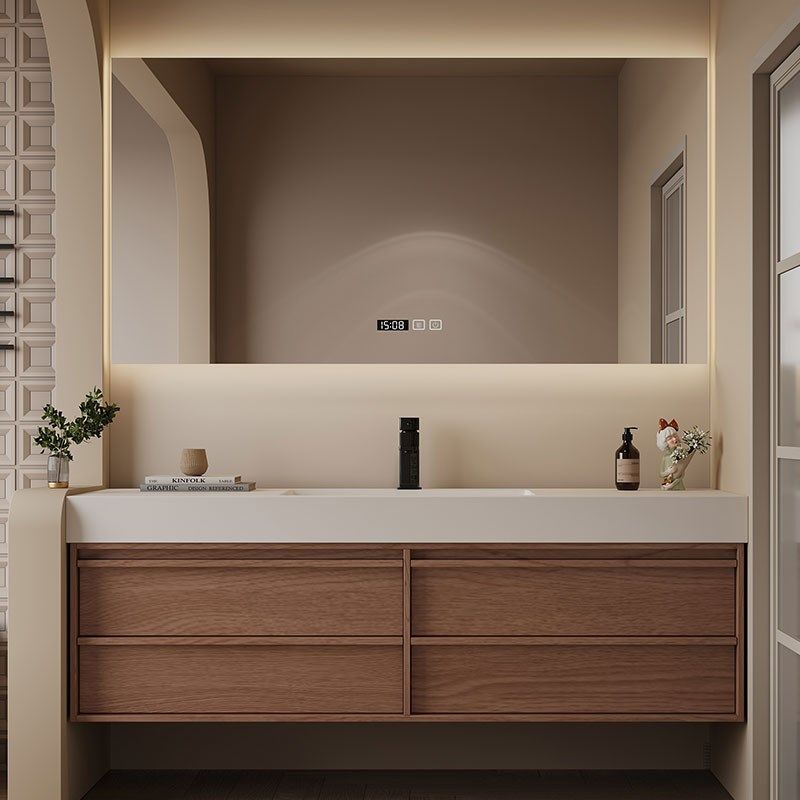 复古中古风可丽耐一体盆浴室柜组合卫生间岩板洗漱台洗手脸池定制