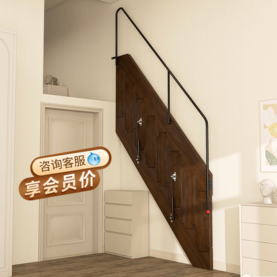 靠墙贴侧面壁挂折叠楼梯家用阁楼复式伸缩整体实木质公寓车库梯子
