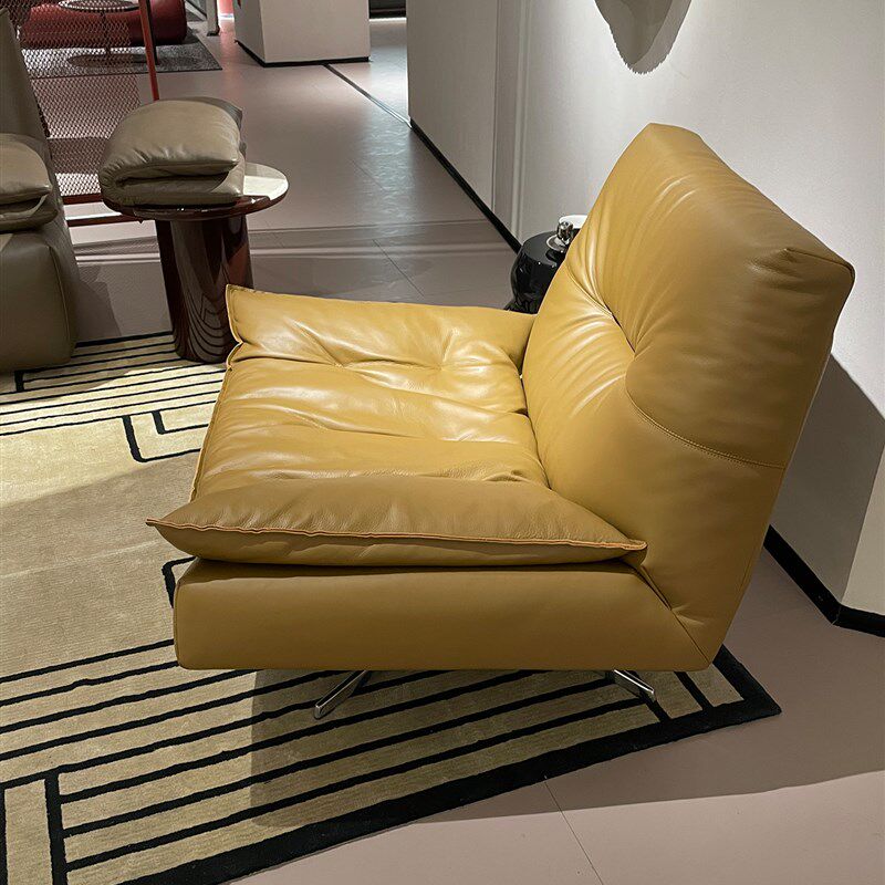 全皮革休闲椅设计师羽绒单沙发椅客厅商务洽谈多功能意大利风格极
