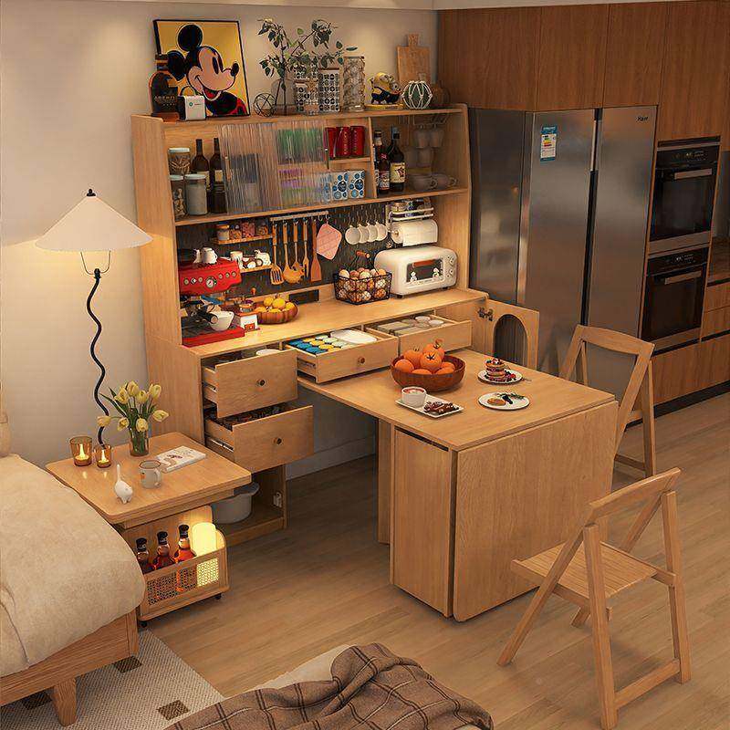 形影QOD日式折餐桌餐边具柜一体伸缩靠墙小户型叠家用饭桌实木柜,电子元器件市场,其它元器件,淘宝优惠券,粉丝福利购,淘宝优惠卷