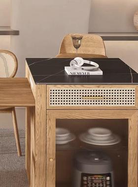 寂佗子风岩板岛台餐桌椅一体白蜡实木木餐桌椅可伸缩储物CWR收纳