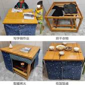 烤火桌子湖南实木正方形折烤火架F98TS598多家功能简易叠用取暖桌