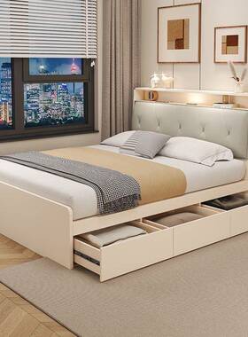 海设云造现代m简约单人床1米奶油榻榻1.2小户收ZSZ型储物床儿童纳