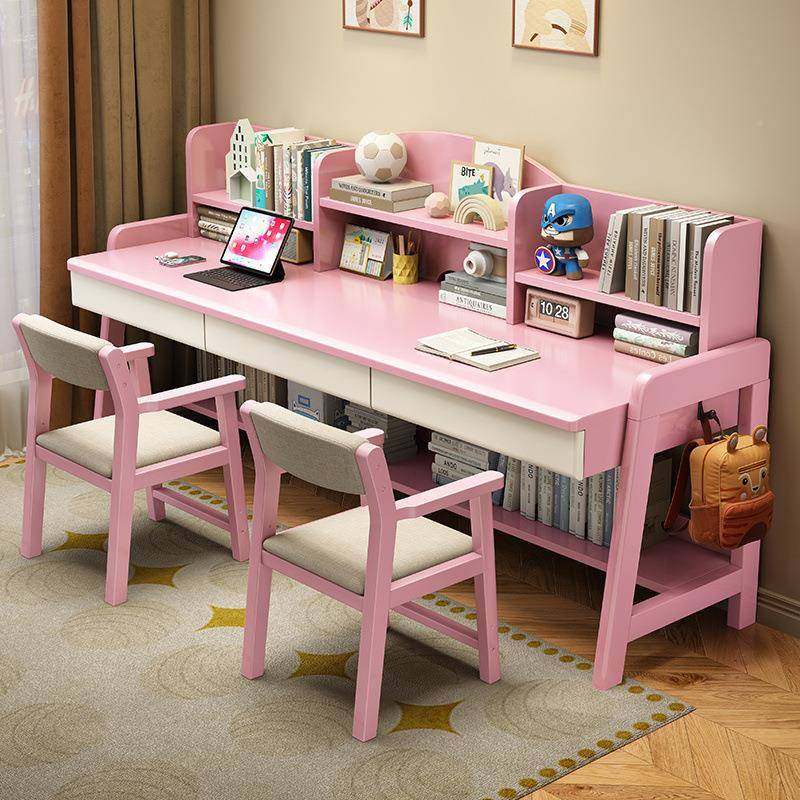 双人见详情实木儿学习桌家用童学生带体书架一室桌简约卧书桌一件