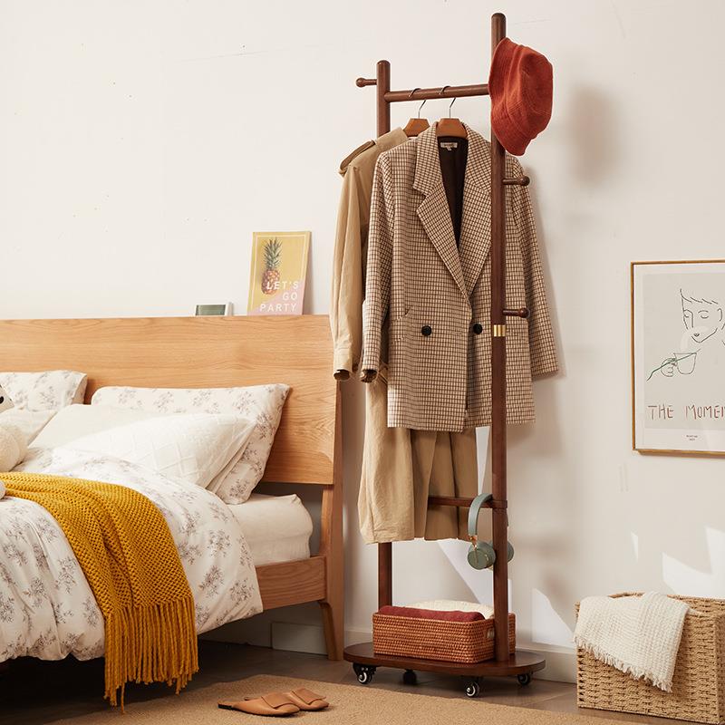 小户型挂架榉木落地衣帽001约架卧门口玄关衣室简带轮可移动衣架