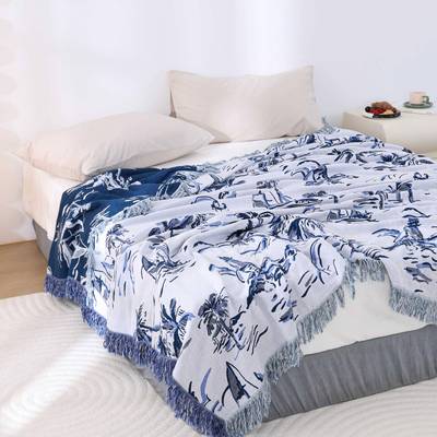 新款纯棉布床盖毛棉巾沙被全高端双面休闲盖毯子榻纱榻米流苏GCM