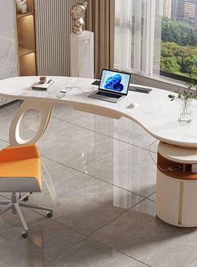 书轻奢岩板书桌VFW现代简约办公桌设计师款家用高端创意房弧形电